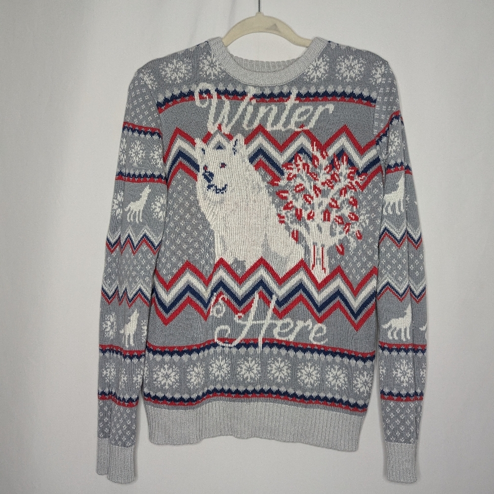 Game Of Thrones Men's Gray Ghost Jon Snow Winter Is Here Ugly Sweater L